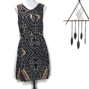 Again Blue Golden Tribal Print Dress Size Small
